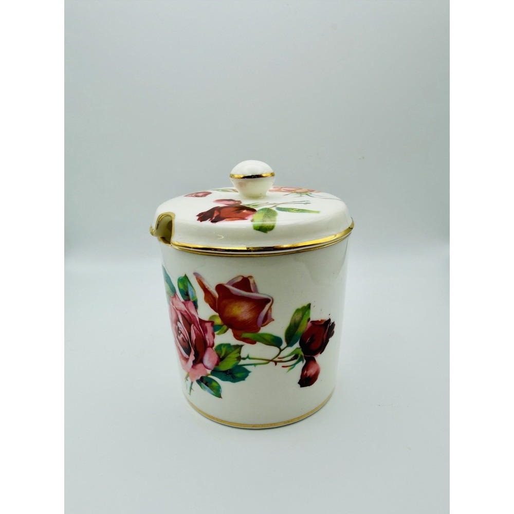 Vintage Hammersley Grandmothers Rose Bone China Gilded Lidded Jam Pot England